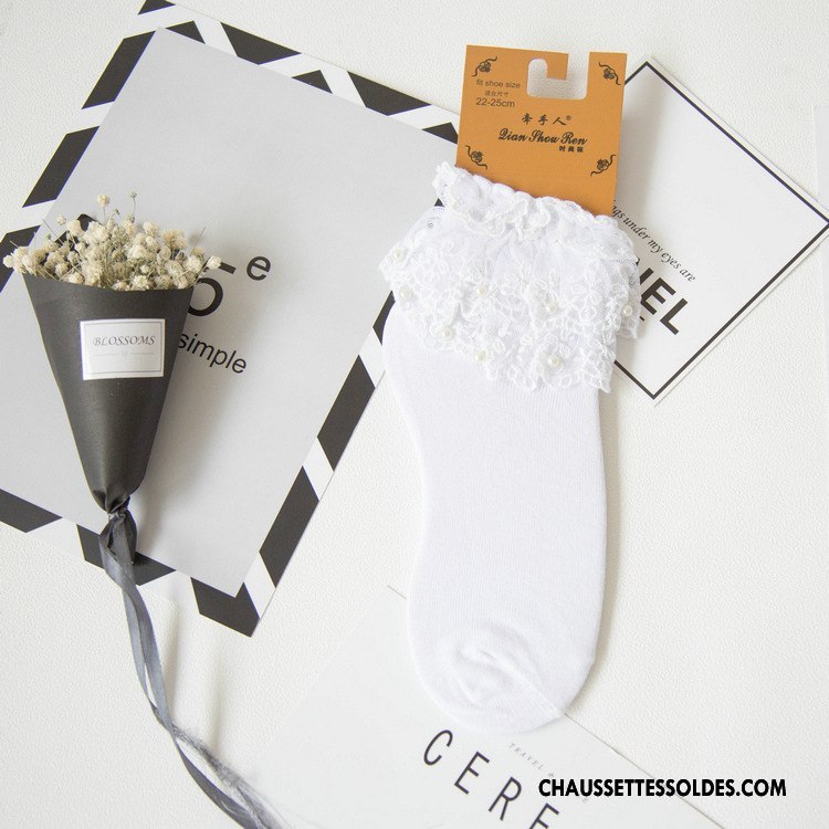 Chaussettes Mi Hautes Femme Perle Légère Le Nouveau Dentelle Chaussettes En Coton Courte Pure Jaune