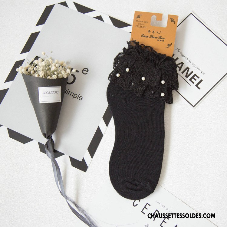 Chaussettes Mi Hautes Femme Perle Légère Le Nouveau Dentelle Chaussettes En Coton Courte Pure Jaune
