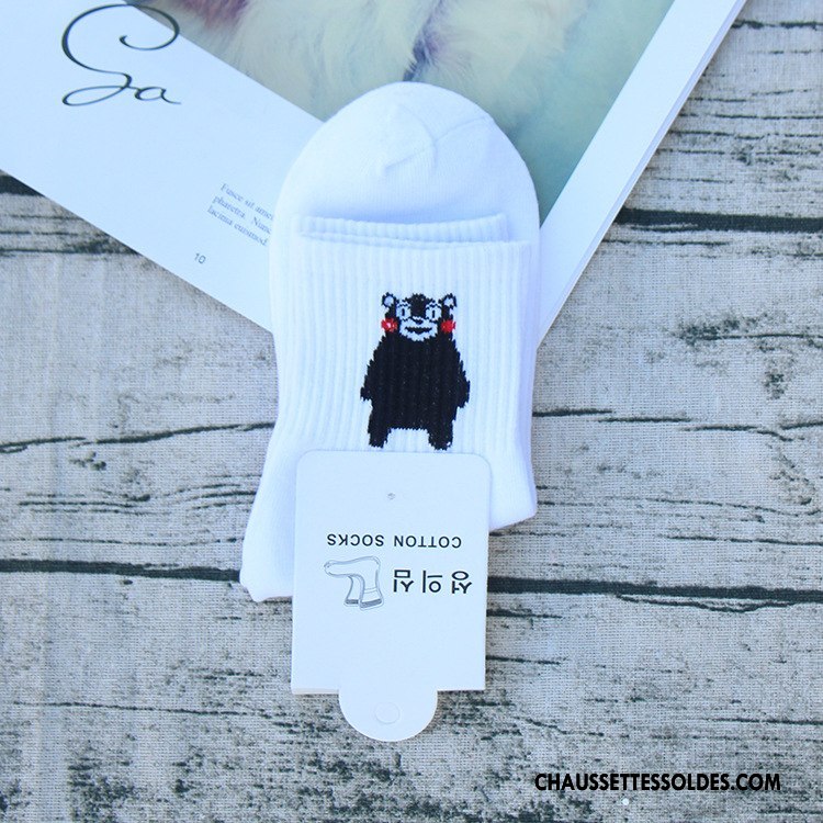 Chaussettes Mi Hautes Femme Personnalité Chaussette Longue Courte Coton Bio Tendance Charmant Blanc