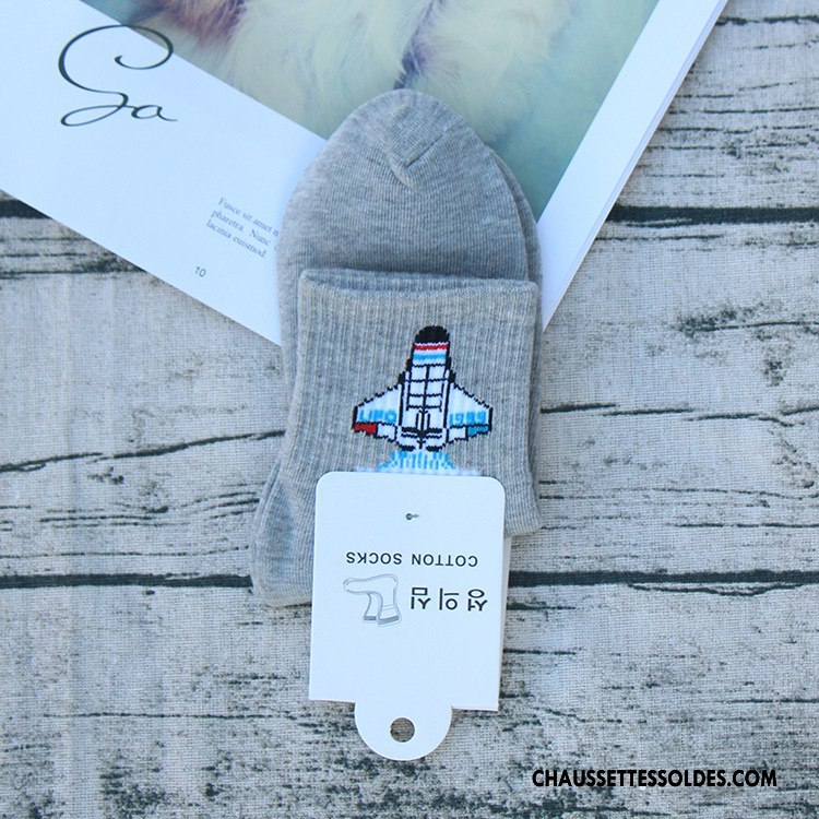 Chaussettes Mi Hautes Femme Personnalité Chaussette Longue Courte Coton Bio Tendance Charmant Blanc
