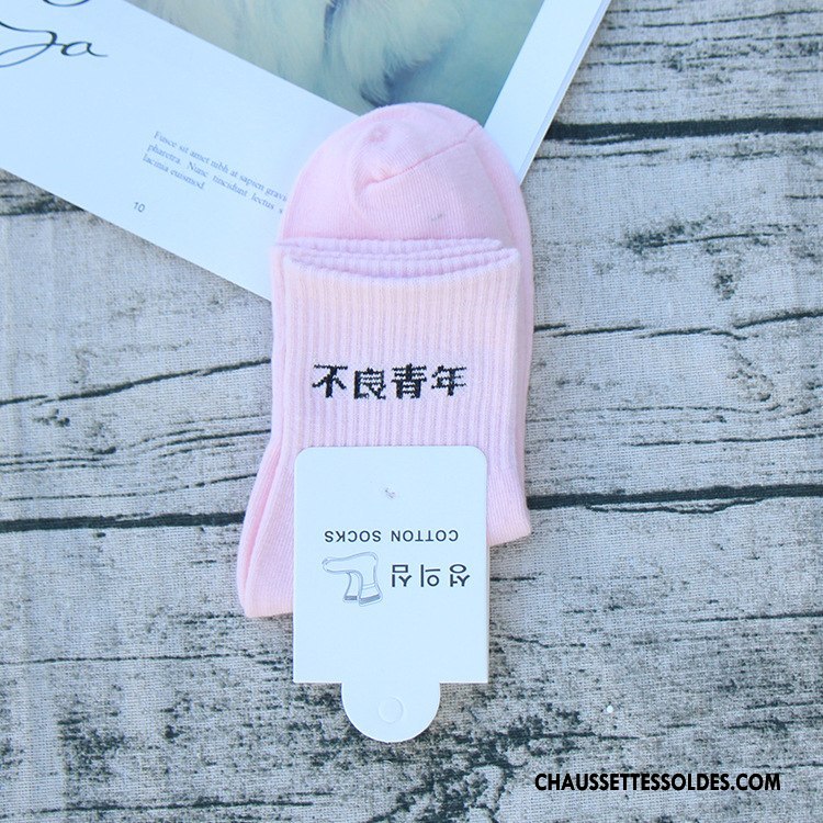 Chaussettes Mi Hautes Femme Personnalité Chaussette Longue Courte Coton Bio Tendance Charmant Blanc