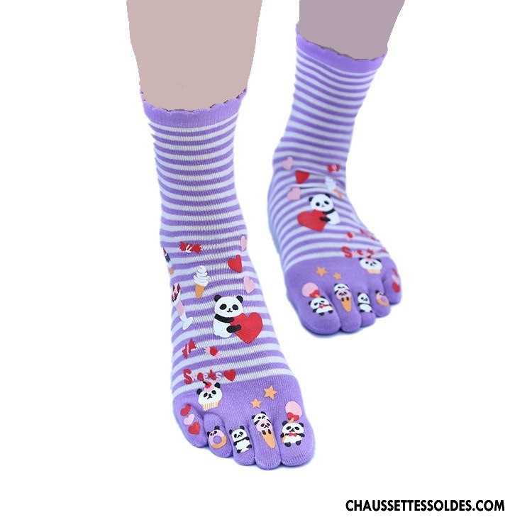 Chaussettes Mi Hautes Femme Personnalité Dame Matelassé Cinq Doigts Hiver L'automne Violet