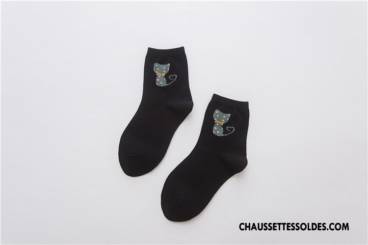 Chaussettes Mi Hautes Femme Petit Charmant Le Nouveau Dessin Animé L'automne 100% Coton Blanc