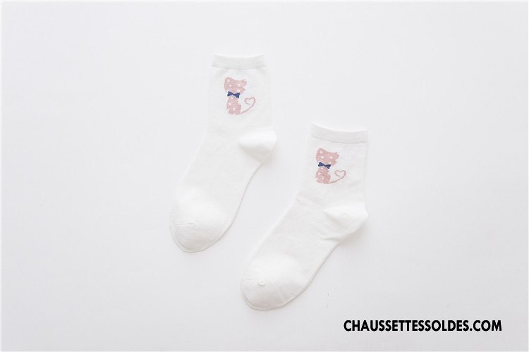 Chaussettes Mi Hautes Femme Petit Charmant Le Nouveau Dessin Animé L'automne 100% Coton Blanc