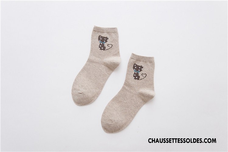 Chaussettes Mi Hautes Femme Petit Charmant Le Nouveau Dessin Animé L'automne 100% Coton Blanc
