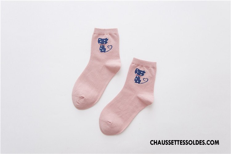 Chaussettes Mi Hautes Femme Petit Charmant Le Nouveau Dessin Animé L'automne 100% Coton Blanc