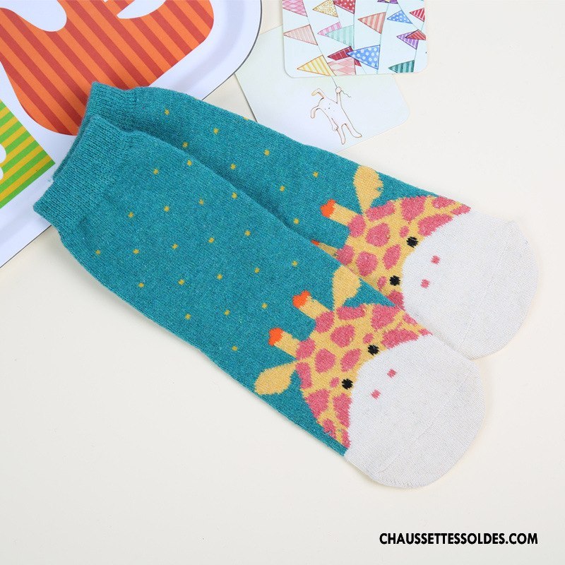 Chaussettes Mi Hautes Femme Petit Thermiques Lapin Dessin Animé Milieu L'automne Bleu