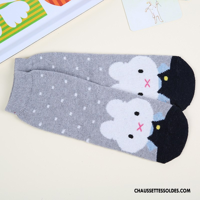 Chaussettes Mi Hautes Femme Petit Thermiques Lapin Dessin Animé Milieu L'automne Bleu
