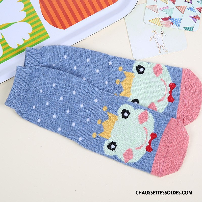 Chaussettes Mi Hautes Femme Petit Thermiques Lapin Dessin Animé Milieu L'automne Bleu