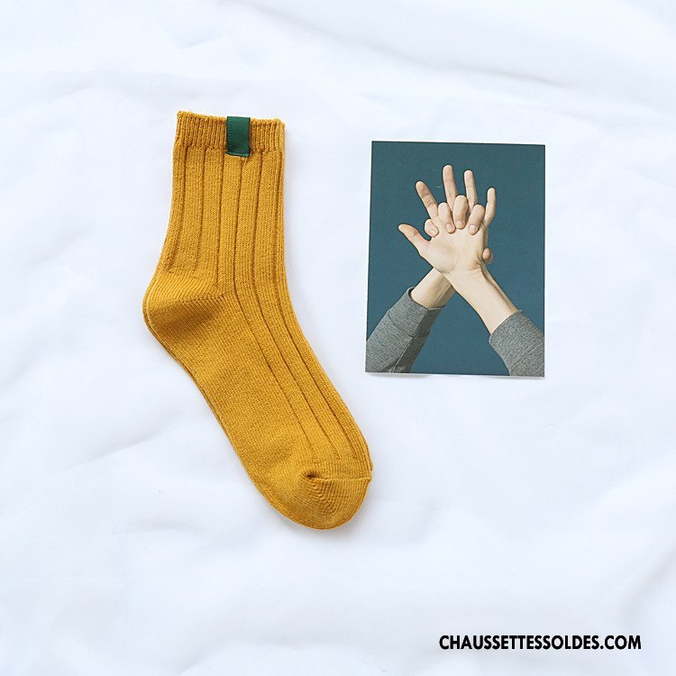 Chaussettes Mi Hautes Femme Plaine Rétro Courte Bottes Courtes Le Nouveau Dame Pure Jaune