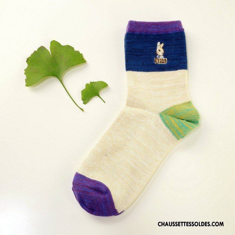 Chaussettes Mi Hautes Femme Point D'onde Milieu Chaussettes En Coton Style National Matelassé Charmant Marron / Brun