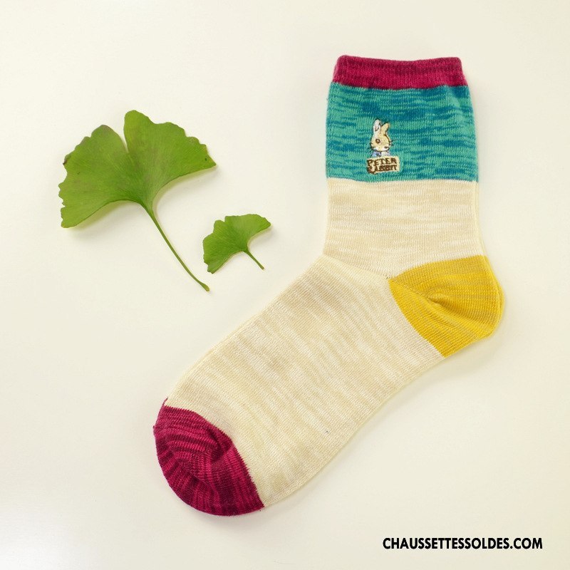 Chaussettes Mi Hautes Femme Point D'onde Milieu Chaussettes En Coton Style National Matelassé Charmant Marron / Brun