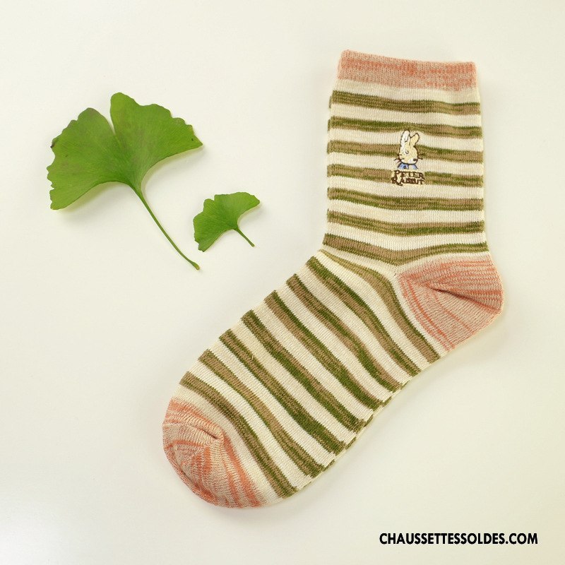 Chaussettes Mi Hautes Femme Point D'onde Milieu Chaussettes En Coton Style National Matelassé Charmant Marron / Brun