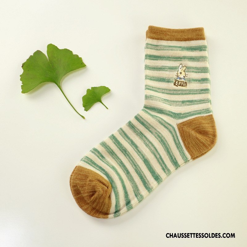 Chaussettes Mi Hautes Femme Point D'onde Milieu Chaussettes En Coton Style National Matelassé Charmant Marron / Brun