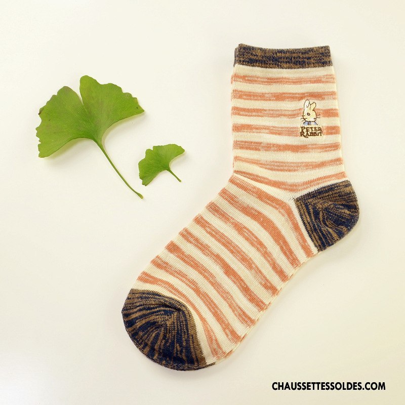 Chaussettes Mi Hautes Femme Point D'onde Milieu Chaussettes En Coton Style National Matelassé Charmant Marron / Brun