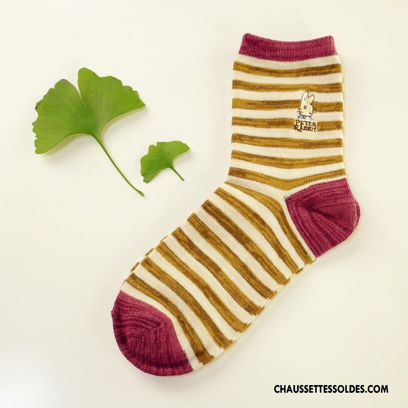 Chaussettes Mi Hautes Femme Point D'onde Milieu Chaussettes En Coton Style National Matelassé Charmant Marron / Brun