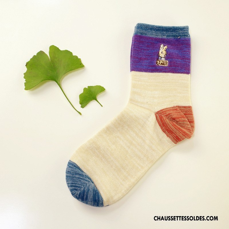 Chaussettes Mi Hautes Femme Point D'onde Milieu Chaussettes En Coton Style National Matelassé Charmant Marron / Brun