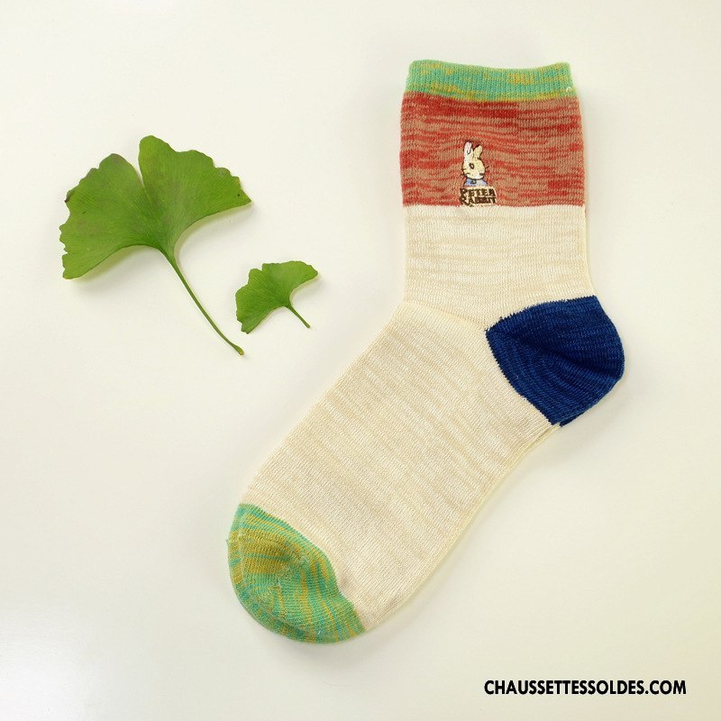 Chaussettes Mi Hautes Femme Point D'onde Milieu Chaussettes En Coton Style National Matelassé Charmant Marron / Brun