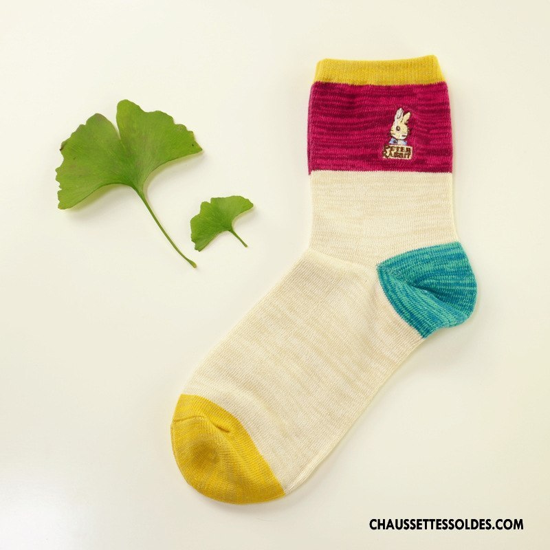 Chaussettes Mi Hautes Femme Point D'onde Milieu Chaussettes En Coton Style National Matelassé Charmant Marron / Brun