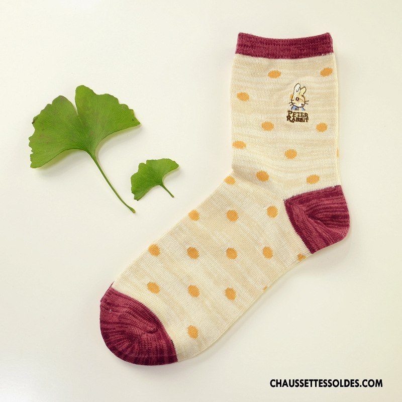 Chaussettes Mi Hautes Femme Point D'onde Milieu Chaussettes En Coton Style National Matelassé Charmant Marron / Brun