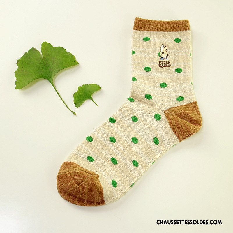 Chaussettes Mi Hautes Femme Point D'onde Milieu Chaussettes En Coton Style National Matelassé Charmant Marron / Brun