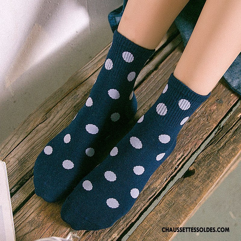 Chaussettes Mi Hautes Femme Points Frais Mouvement Kaki Nouvelles Arrivées Vent D'université