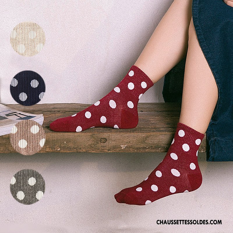 Chaussettes Mi Hautes Femme Points Frais Mouvement Kaki Nouvelles Arrivées Vent D'université