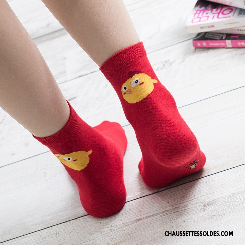Chaussettes Mi Hautes Femme Poulet Milieu 100% Coton Hiver Petit Dessin Animé Rouge