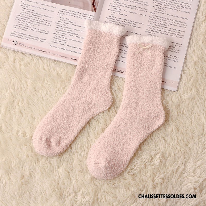 Chaussettes Mi Hautes Femme Princesse Terry Serviette Épissure Charmant Hiver Rose