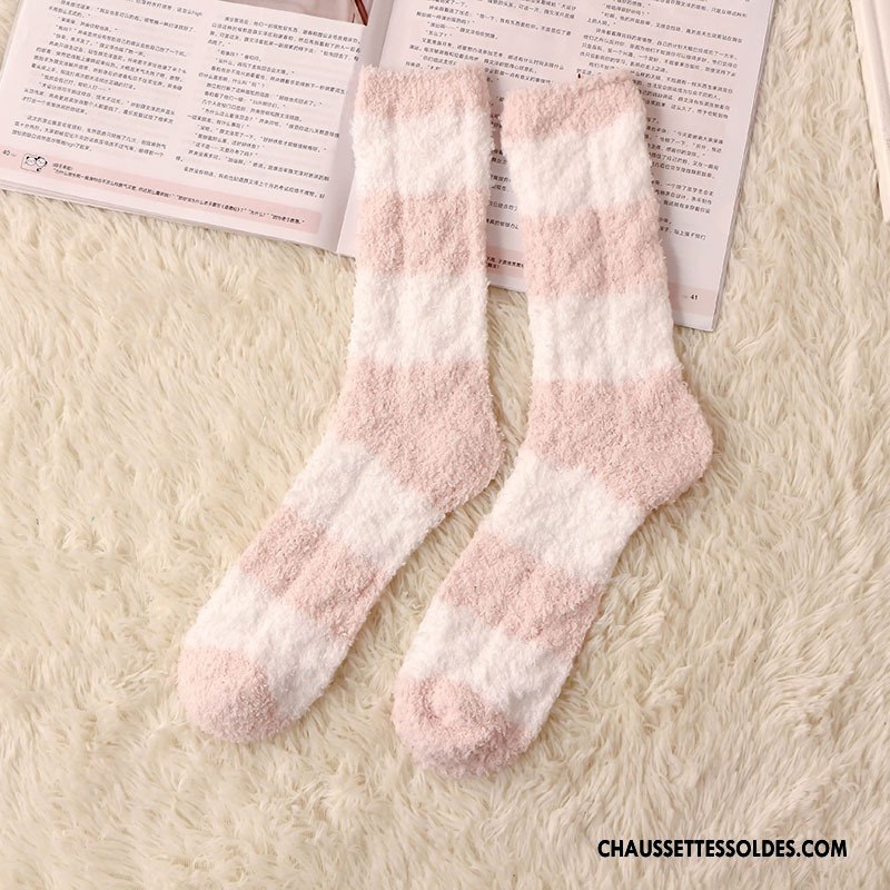Chaussettes Mi Hautes Femme Princesse Terry Serviette Épissure Charmant Hiver Rose