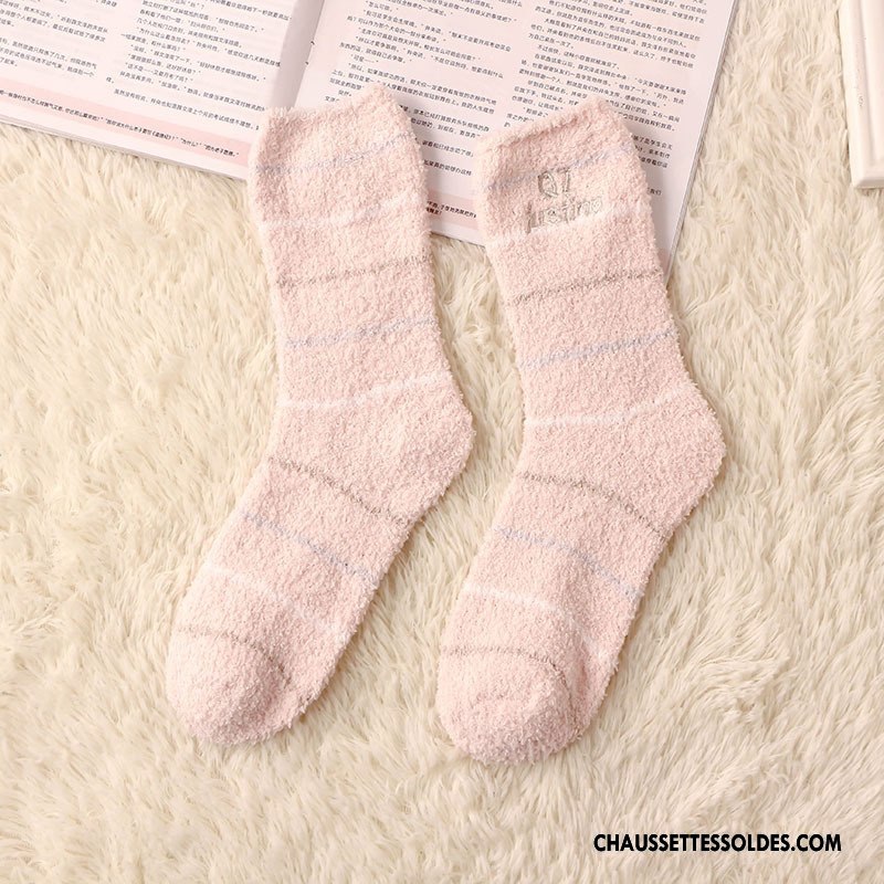 Chaussettes Mi Hautes Femme Princesse Terry Serviette Épissure Charmant Hiver Rose
