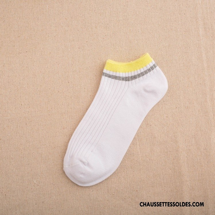 Chaussettes Mi Hautes Femme Printemps Couleur Dame Matelassé Basse Été Couleurs De Bonbons Pure Blanc