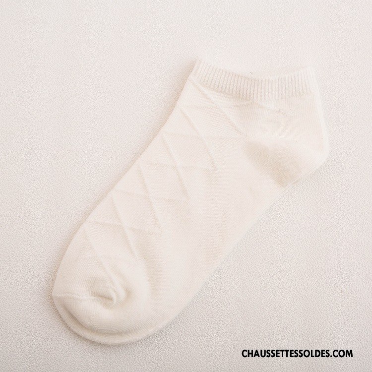 Chaussettes Mi Hautes Femme Printemps Couleur Dame Matelassé Basse Été Couleurs De Bonbons Pure Blanc