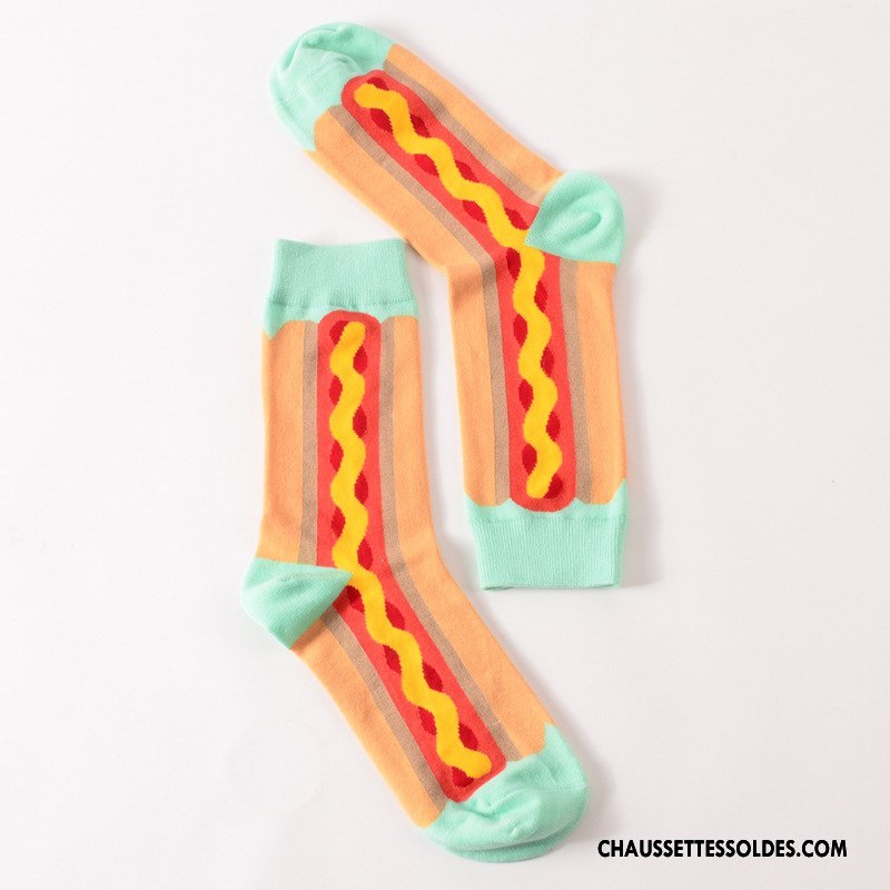 Chaussettes Mi Hautes Femme Pur Britanique Milieu Longue Homme Mouvement Couleur De Contraste Bleu
