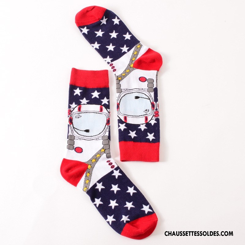Chaussettes Mi Hautes Femme Pur Britanique Milieu Longue Homme Mouvement Couleur De Contraste Bleu