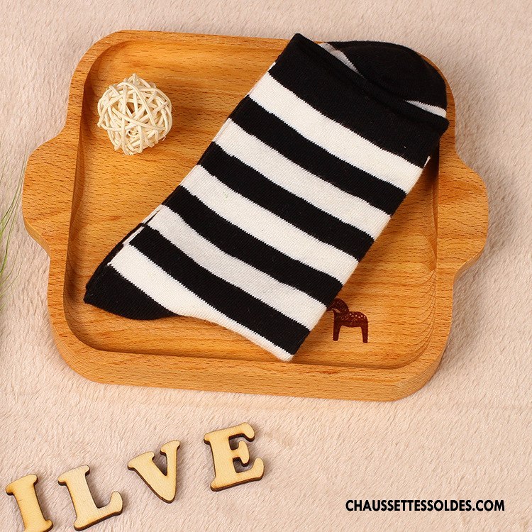 Chaussettes Mi Hautes Femme Rayé 100% Coton Vent D'université Étoile Couleurs Mixtes Blanc Noir