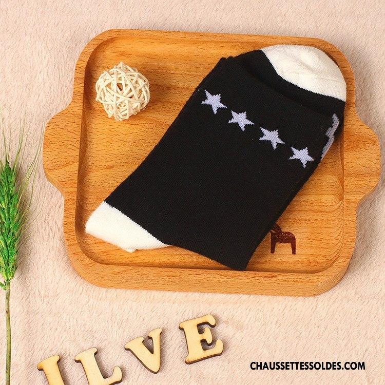 Chaussettes Mi Hautes Femme Rayé 100% Coton Vent D'université Étoile Couleurs Mixtes Blanc Noir