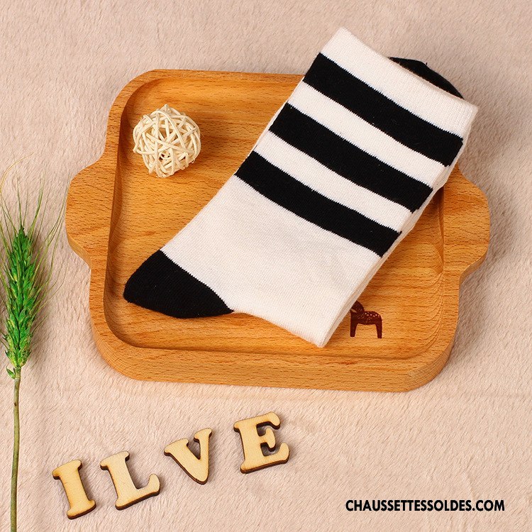 Chaussettes Mi Hautes Femme Rayé 100% Coton Vent D'université Étoile Couleurs Mixtes Blanc Noir