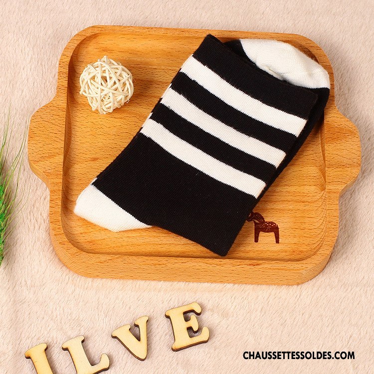 Chaussettes Mi Hautes Femme Rayé 100% Coton Vent D'université Étoile Couleurs Mixtes Blanc Noir