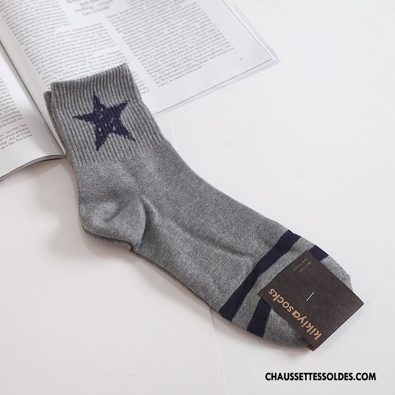 Chaussettes Mi Hautes Femme Rayé Bouche Fermée Le Nouveau Coton Bio Long Stock L'automne Bleu