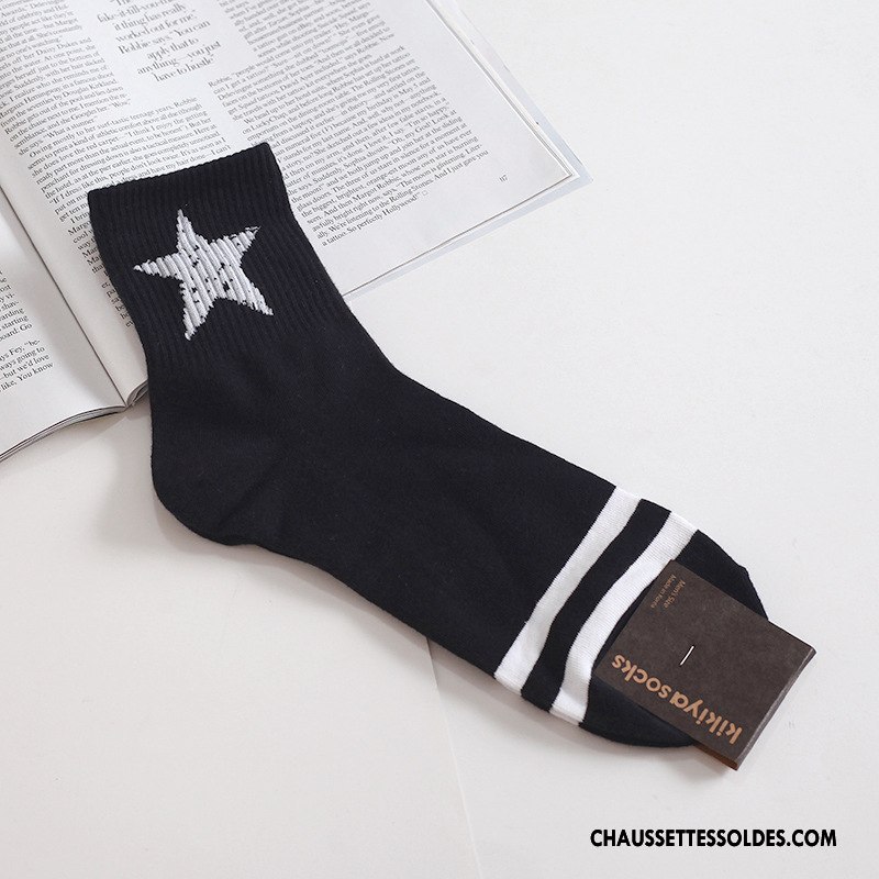 Chaussettes Mi Hautes Femme Rayé Bouche Fermée Le Nouveau Coton Bio Long Stock L'automne Bleu