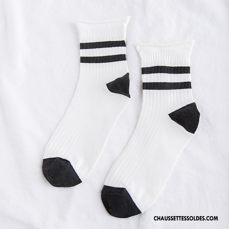 Chaussettes Mi Hautes Femme Rayé Dame Élève Art Nouvelles Arrivées Ourlet Blanc Or