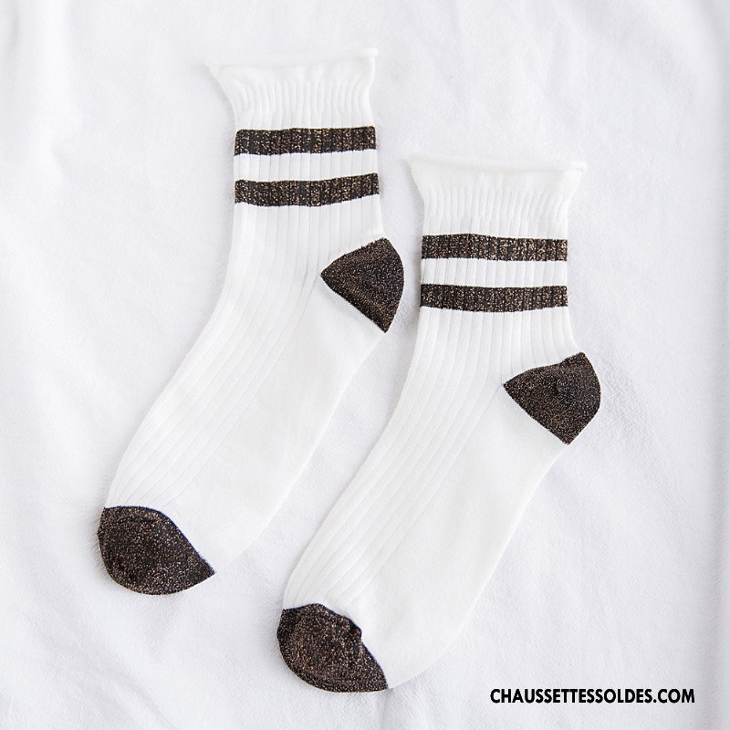 Chaussettes Mi Hautes Femme Rayé Dame Élève Art Nouvelles Arrivées Ourlet Blanc Or