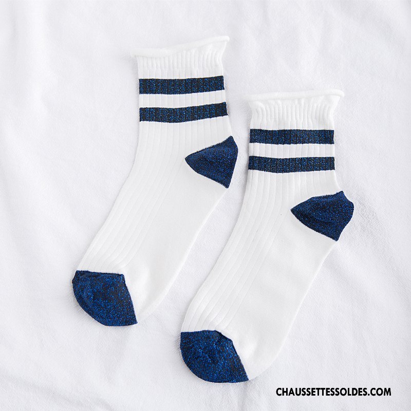 Chaussettes Mi Hautes Femme Rayé Dame Élève Art Nouvelles Arrivées Ourlet Blanc Or