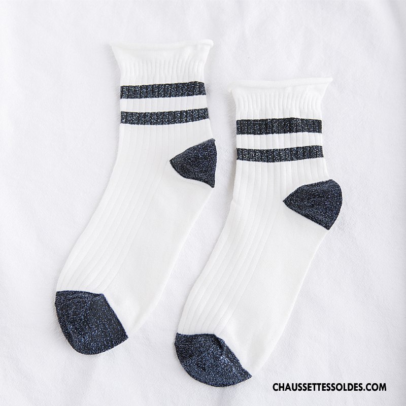Chaussettes Mi Hautes Femme Rayé Dame Élève Art Nouvelles Arrivées Ourlet Blanc Or