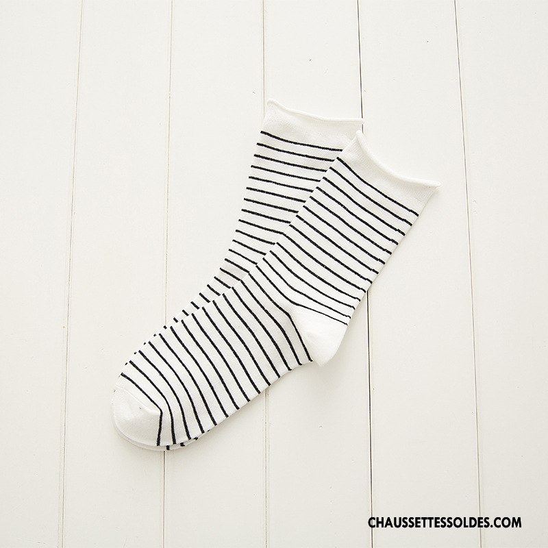 Chaussettes Mi Hautes Femme Rayé Frais Milieu Le Nouveau Hiver L'automne Blanc