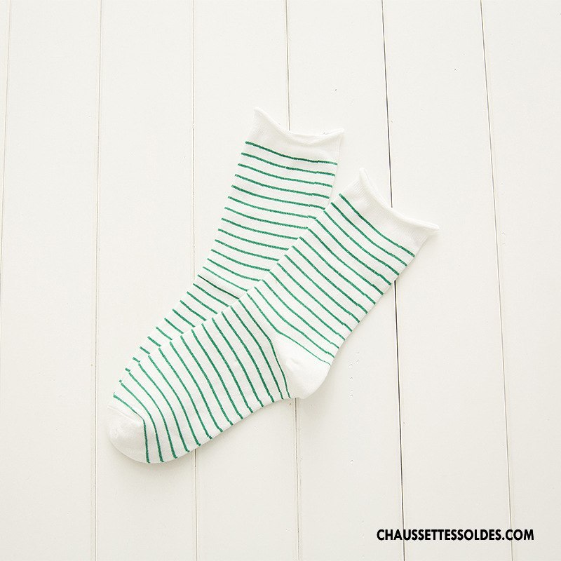 Chaussettes Mi Hautes Femme Rayé Frais Milieu Le Nouveau Hiver L'automne Blanc