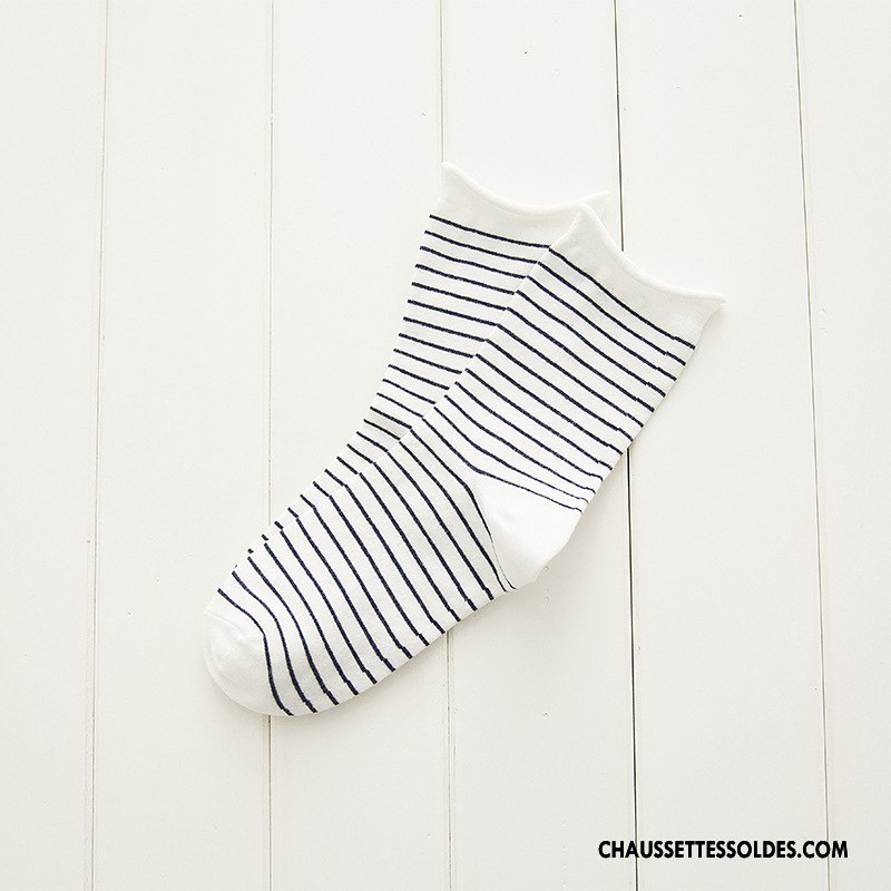 Chaussettes Mi Hautes Femme Rayé Frais Milieu Le Nouveau Hiver L'automne Blanc