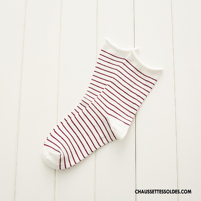 Chaussettes Mi Hautes Femme Rayé Frais Milieu Le Nouveau Hiver L'automne Blanc