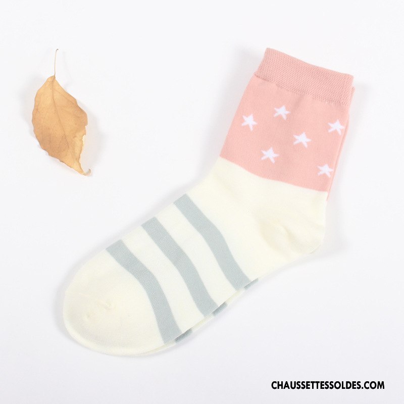 Chaussettes Mi Hautes Femme Rayé Milieu Gris